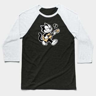 Cartoon Jazz Guitar Cat Baseball T-Shirt